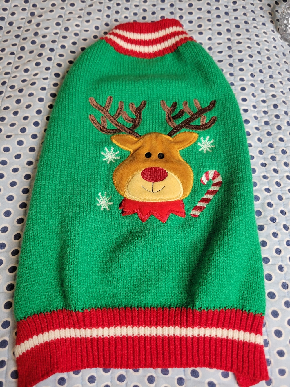Festive Reindeer Knit Dog Sweater - Green by